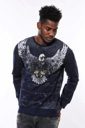 Lacivert Taşlı Desenli Sweatshirt - 10