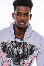 Gri Taşlı Baskılı Kapşonşlu Sweatshirt - 2
