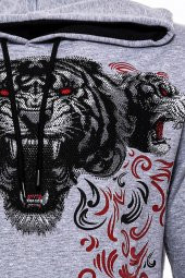 Gri Taşlı Baskılı Kapşonşlu Sweatshirt - 8