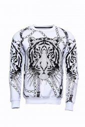 Beyaz Baskılı Ve Taşlı Bisiklet Yaka Sweatshirt - 8