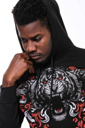 Siyah Kapşonlu Baskılı Sweatshirt - 3