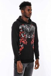 Siyah Kapşonlu Baskılı Sweatshirt - 5