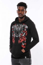 Siyah Kapşonlu Baskılı Sweatshirt - 7