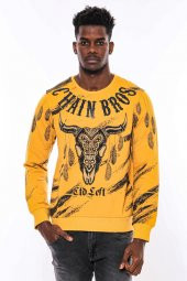 Hardal Baskılı Taşlı Bisiklet Yaka Sweatshirt - 1