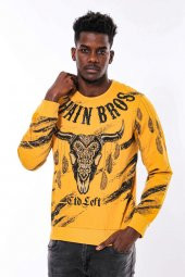 Hardal Baskılı Taşlı Bisiklet Yaka Sweatshirt - 2