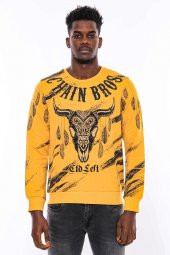 Hardal Baskılı Taşlı Bisiklet Yaka Sweatshirt - 4