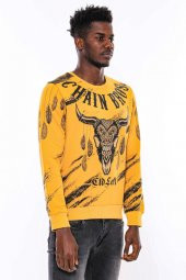 Hardal Baskılı Taşlı Bisiklet Yaka Sweatshirt - 5