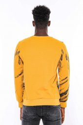 Hardal Baskılı Taşlı Bisiklet Yaka Sweatshirt - 6
