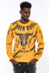 Hardal Baskılı Taşlı Bisiklet Yaka Sweatshirt - 7