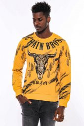 Hardal Baskılı Taşlı Bisiklet Yaka Sweatshirt - 8