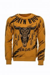 Hardal Baskılı Taşlı Bisiklet Yaka Sweatshirt - 9