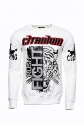 Beyaz Baskılı Taşlı Bisiklet Yaka Sweatshirt - 1