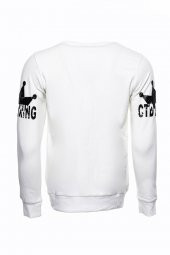 Beyaz Baskılı Taşlı Bisiklet Yaka Sweatshirt - 3