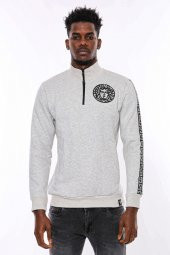 Gri Fermuarlı Baskılı Sweatshirt - 2