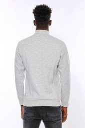 Gri Fermuarlı Baskılı Sweatshirt - 5