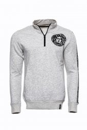 Gri Fermuarlı Baskılı Sweatshirt - 8
