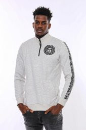 Gri Fermuarlı Baskılı Sweatshirt - 10