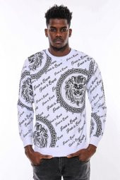 Beyaz Baskılı Taşlı Sweatshirt - 1