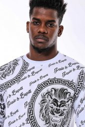Beyaz Baskılı Taşlı Sweatshirt - 2
