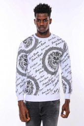 Beyaz Baskılı Taşlı Sweatshirt - 3