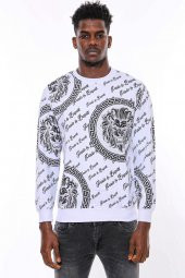 Beyaz Baskılı Taşlı Sweatshirt - 4