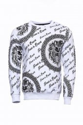Beyaz Baskılı Taşlı Sweatshirt - 5