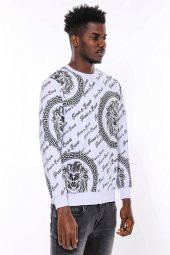 Beyaz Baskılı Taşlı Sweatshirt - 6