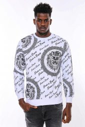 Beyaz Baskılı Taşlı Sweatshirt - 10