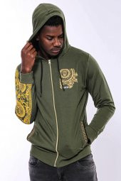 Yeşil Kapşonlu Baskılı Sweatshirt - 1