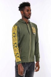 Yeşil Kapşonlu Baskılı Sweatshirt - 4