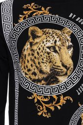 Siyah Taşlı Desenli Sweatshirt - 2