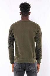 Yeşil Baskılı Taşlı Bisiklet Yaka Sweatshirt - 6