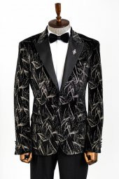 Slim Fit Simli Siyah Erkek Smokin Ceket - 2