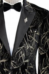 Slim Fit Simli Siyah Erkek Smokin Ceket - 1