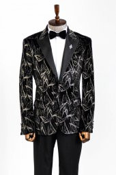 Slim Fit Simli Siyah Erkek Smokin Ceket - 3