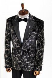 Slim Fit Simli Siyah Erkek Smokin Ceket - 4