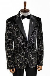Slim Fit Simli Siyah Erkek Smokin Ceket - 6