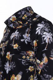 Çiçek Desenli Slim Fit Uzun Kollu Siyah Erkek Gömlek - 2