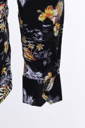 Çiçek Desenli Slim Fit Uzun Kollu Siyah Erkek Gömlek - 3