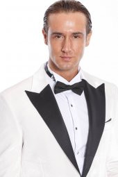 Kadife Slim Fit Beyaz Erkek Smokin Ceketi - 1