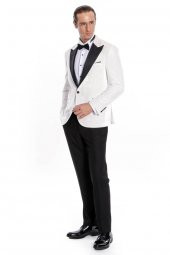 Kadife Slim Fit Beyaz Erkek Smokin Ceketi - 2