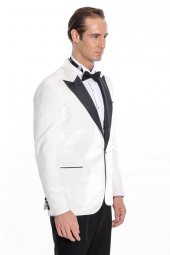 Kadife Slim Fit Beyaz Erkek Smokin Ceketi - 8