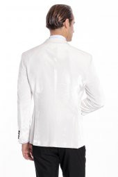 Kadife Slim Fit Beyaz Erkek Smokin Ceketi - 9