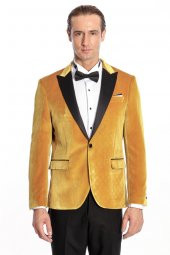 Kadife Slim Fit Sarı Erkek Smokin Ceket - 7