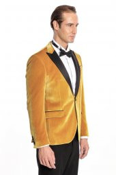 Kadife Slim Fit Sarı Erkek Smokin Ceket - 8