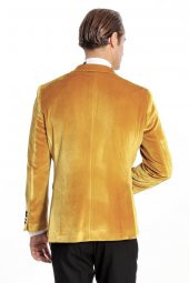 Kadife Slim Fit Sarı Erkek Smokin Ceket - 9