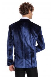Simli Slim Fit Kadife Lacivert Erkek Smokin Ceket - 10