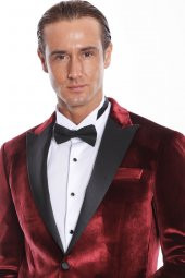 Kadife Slim Fit Bordo Erkek Smokin Ceket - 1
