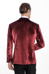 Kadife Slim Fit Bordo Erkek Smokin Ceket - 9