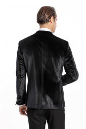 Kadife Slim Fit Siyah Erkek Smokin Ceket - 10
